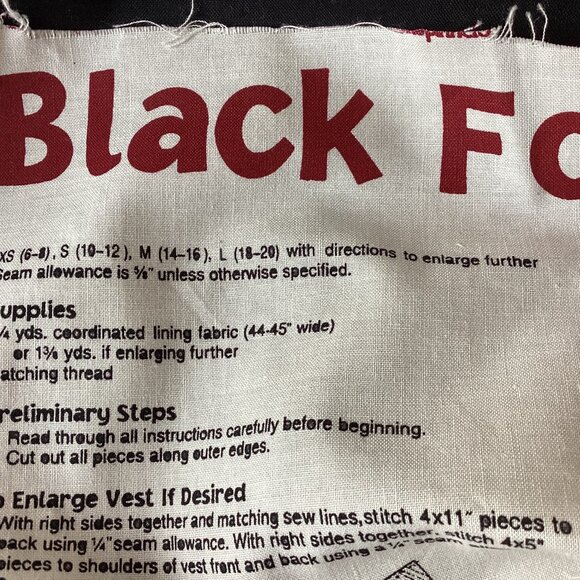 Black Forest Vest By Dream spinners For Cranston Fabrics Fabric Panel Sewing - Picture 5 of 5